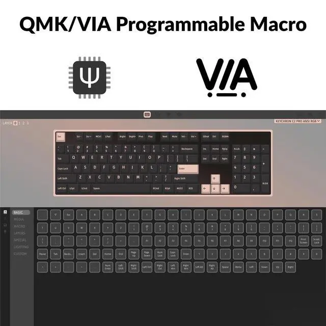 Alt view image 2 of 6 - C2 Pro Wired QMK/VIA Mechanical Keyboard Full Size Layout Custom Programmable Macro RGB Backlit with K Pro Brown Switch OEM Profile Double-Shot PBT Keycaps for Mac Windows Linux