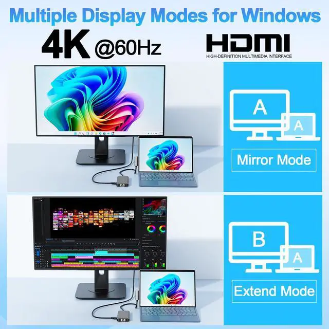 Alt view image 6 of 6 - New Surface Docking Station 11-in-1 Surface Dock 2 4K@60HZ HDMI USB C Travel Dock for Surface Pro 12/11/10/9/8/X/7/6/5/4, Laptop 6/5/4/3/2/1,Laptop Go 3/2/1,Book