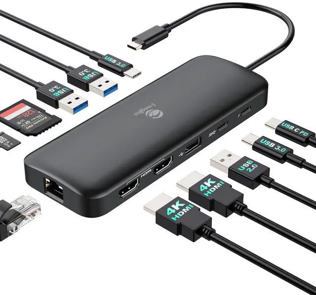 Main image of Laptop Docking Station Dual Monitor 2 HDMI, 11-in-1 USB C 4K@60Hz Dual Display Dock, Gigabit Ethernet, 100W PD Port, 5 USB A/C, SD/TF Card Slot for Dell, HP, Lenovo, Surface Windows Laptops
