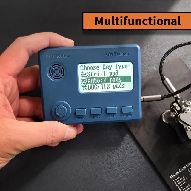 Alt view image 2 of 6 - Mini CW Trainer Morse Code Trainer with Display, Moore Simo Wales Code Shortwave Radio Telegraph Key Car Key Learning CW Radio for Telegraph Practice with Charging Cable (Blue)
