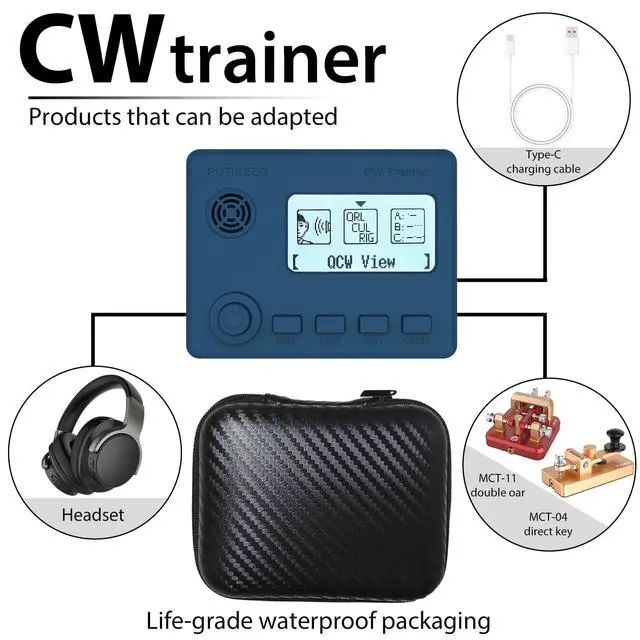 Alt view image 4 of 6 - Mini CW Trainer Morse Code Trainer with Display, Moore Simo Wales Code Shortwave Radio Telegraph Key Car Key Learning CW Radio for Telegraph Practice with Charging Cable (Blue)