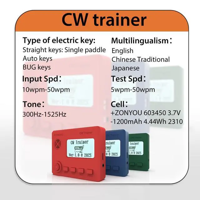 Alt view image 5 of 6 - Mini CW Trainer Morse Code Trainer with Display, Moore Simo Wales Code Shortwave Radio Telegraph Key Car Key Learning CW Radio for Telegraph Practice with Charging Cable (Blue)
