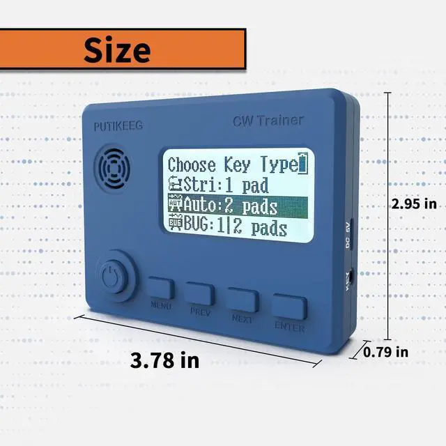 Alt view image 6 of 6 - Mini CW Trainer Morse Code Trainer with Display, Moore Simo Wales Code Shortwave Radio Telegraph Key Car Key Learning CW Radio for Telegraph Practice with Charging Cable (Blue)