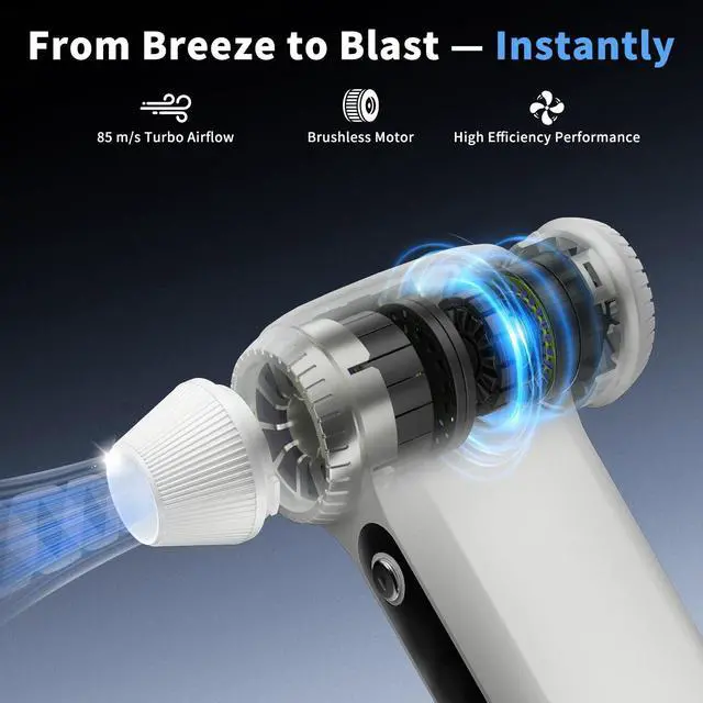 Alt view image 2 of 6 - Electric Air Duster 200000RPM Brushless Motor, Cordless Compressed Air Blower with 4 Nozzles & 2 Brushes, 85m/s Powerful Rechargeable Cleaner for PC, Car, Keyboard & Electronics (Frost Silver)