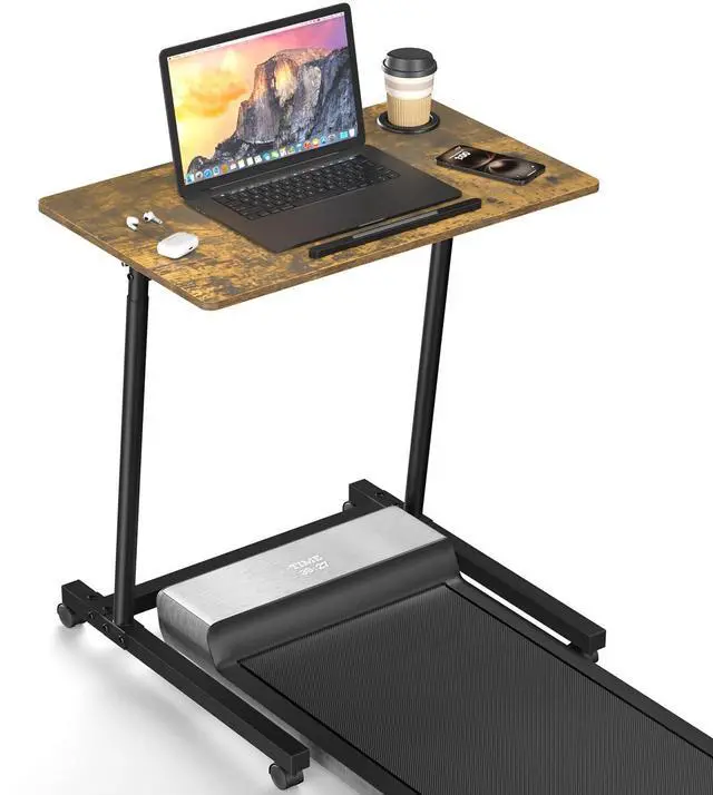Main image of Treadmill Desk, Mobile Small Standing Desk with Wheels for Walking Pad, Portable Table for Laptop, Rolling Table Adjustable Height, Bedside Table,Brown