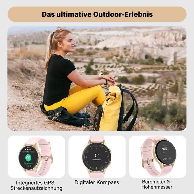 Alt view image 3 of 6 - Smart Watch for Women, Built-in Alexa, GPS, HRV, VO2 Max, Blood Oxygen, Sleep & Stress Monitor, Compass, Altimeter, 1.32" AMOLED, Fitness & Womens Health, Waterproof, iPhone Compatible, Notification