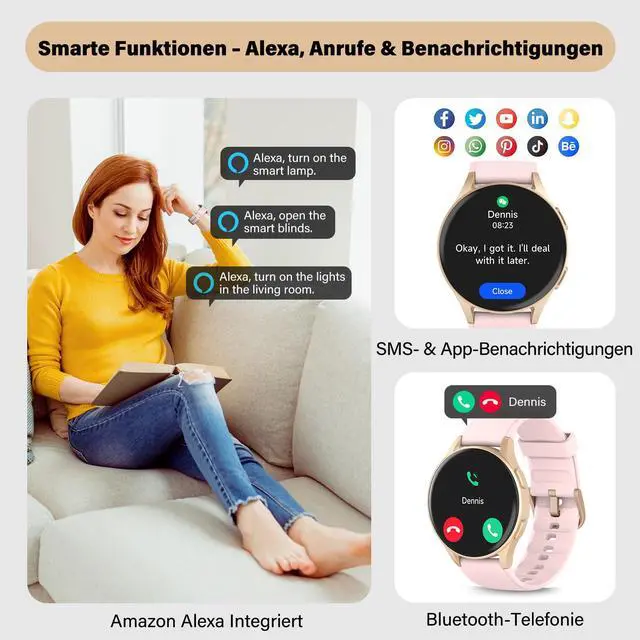 Alt view image 6 of 6 - Smart Watch for Women, Built-in Alexa, GPS, HRV, VO2 Max, Blood Oxygen, Sleep & Stress Monitor, Compass, Altimeter, 1.32" AMOLED, Fitness & Womens Health, Waterproof, iPhone Compatible, Notification