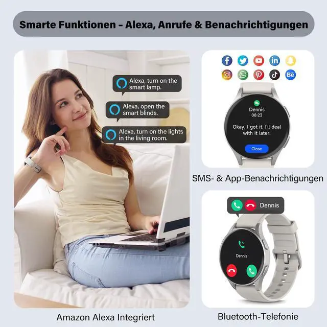 Alt view image 6 of 6 - Smart Watch for Women, Built-in Alexa, GPS, HRV, VO2 Max, Blood Oxygen, Sleep & Stress Monitor, BT Calling, Compass, Altimeter, 1.32" AMOLED, Fitness & Womens Health, Waterproof, iPhone Compatible