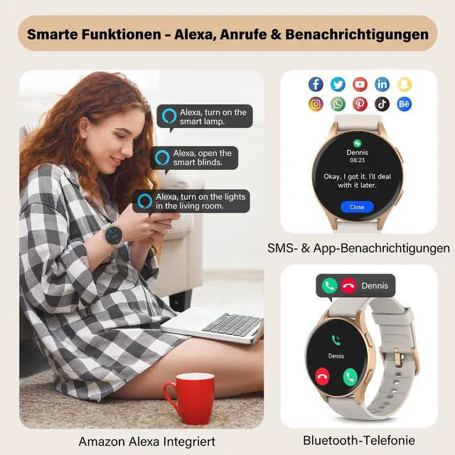 Alt view image 6 of 6 - Smart Watch for Women with Built-in GPS & Alexa (Make/Answer Call), 1.32" AMOLED Fitness Tracker with Altimeter Compass for Hiking Running, HRV/Sleep/SpO2 Monitor, 5ATM Waterproof for iPhone Android