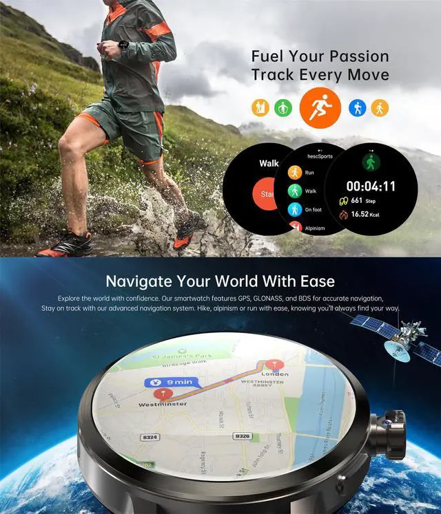 Alt view image 5 of 6 - 4G Smart Watch SL8541E Quad Core 2GB+16GB Rotating Camera Men Watch 1.75" AMOLED Large Screen Android 8.1 Smartwatch 1520mAh WiFi Bluetooth GPS Fitness Tracker Sport Watch (Black)