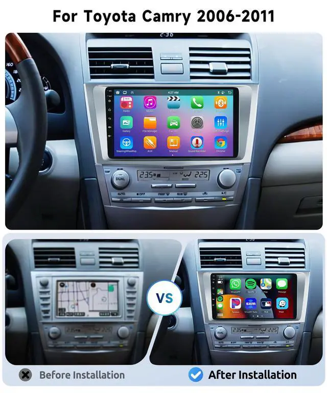 Alt view image 3 of 6 - 8 Core 6G+128G Android 15 Car Stereo for Toyota Camry 2006-2011 with Wireless Carplay Android Auto, 9" IPS Touch Screen Radio, GPS Navi, 5G WiFi, Bluetooth 5.0, SWC, EQ, DSP+Backup Camera