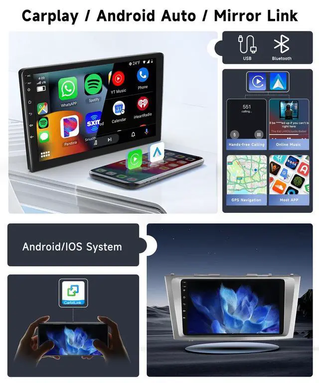 Alt view image 4 of 6 - 8 Core 6G+128G Android 15 Car Stereo for Toyota Camry 2006-2011 with Wireless Carplay Android Auto, 9" IPS Touch Screen Radio, GPS Navi, 5G WiFi, Bluetooth 5.0, SWC, EQ, DSP+Backup Camera