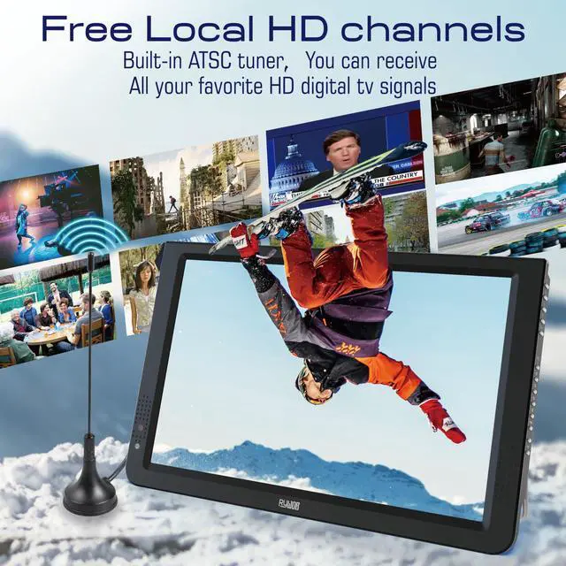 Alt view image 2 of 6 - 12inch Portable TV,Battery Powered TV with ATSC/HDMI/USB/SD Card/AV Input,Mini Television with Control &TV Stand for Camping,Car,Travel,Emergency(Black Stand)