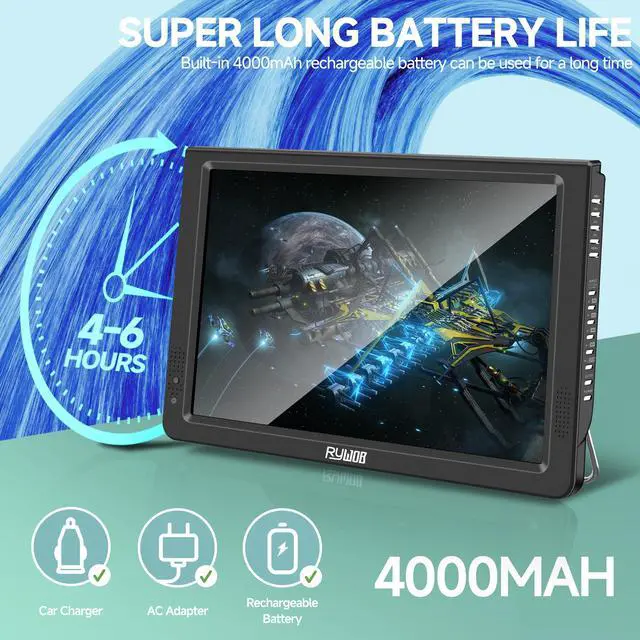 Alt view image 4 of 6 - 12inch Portable TV,Battery Powered TV with ATSC/HDMI/USB/SD Card/AV Input,Mini Television with Control &TV Stand for Camping,Car,Travel,Emergency(Black Stand)