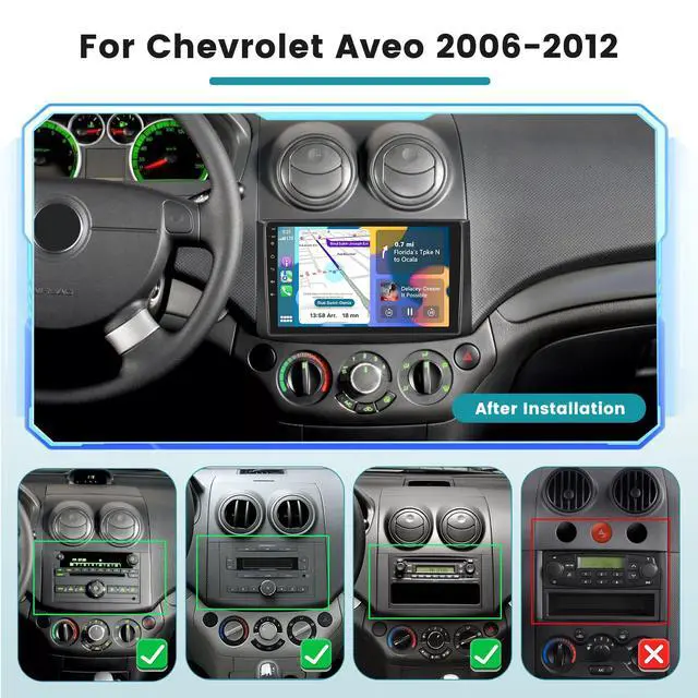 Alt view image 2 of 6 - Car Radio Stereo for Chevrolet Aveo 2006-2012 Built in Carplay/Android Auto, 9 inch IPS Touch Screen Head Unit Radio with DSP BT GPS FM RDS WiFi 2G RAM 64G ROM