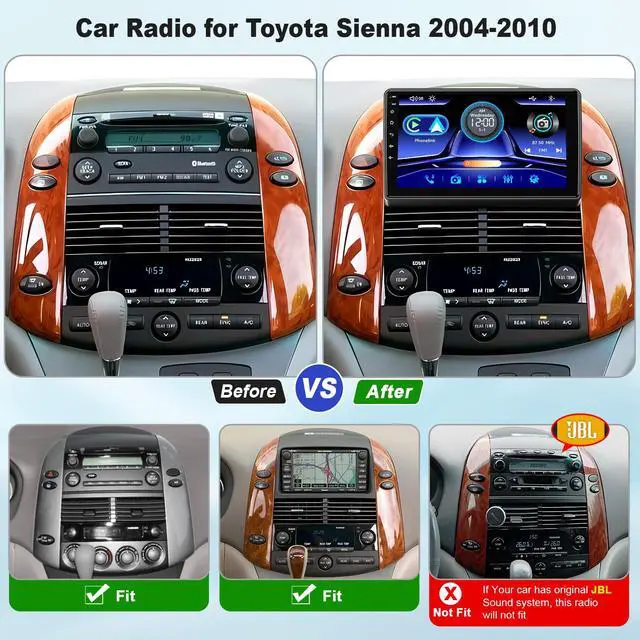 Alt view image 2 of 6 - Car Radio Stereo for Toyota Sienna 2004-2010 Without JBL Sound System, Support Wireless Carplay/Android Auto/Mirrorlink, 9 Inch QLED Touchscreen with Bluetooth,FM Radio