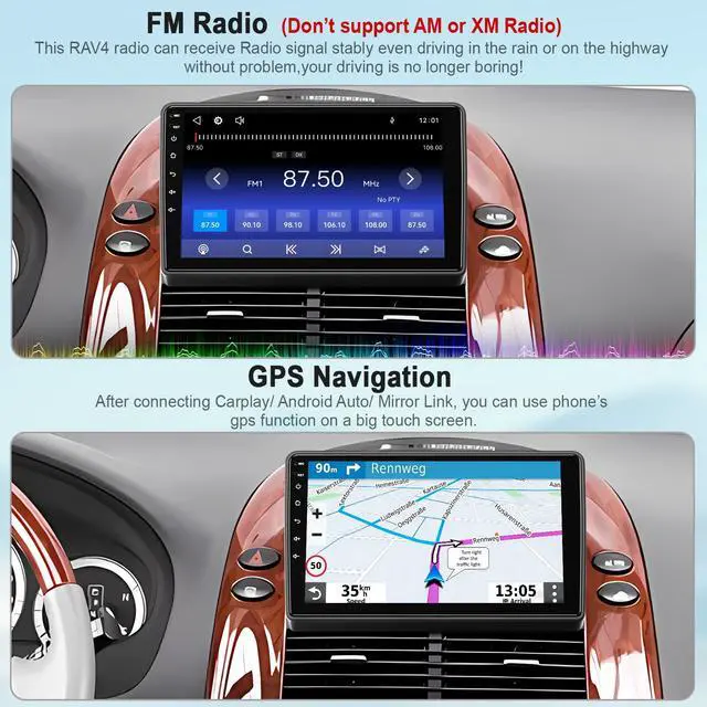 Alt view image 6 of 6 - Car Radio Stereo for Toyota Sienna 2004-2010 Without JBL Sound System, Support Wireless Carplay/Android Auto/Mirrorlink, 9 Inch QLED Touchscreen with Bluetooth,FM Radio
