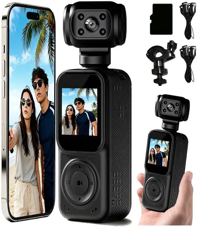 Main image of Pocket Camera 4K Output 64GB, WiFi Body Cameras with Audio and Video Recording, Dual Light&7 Hour Battery (Black)