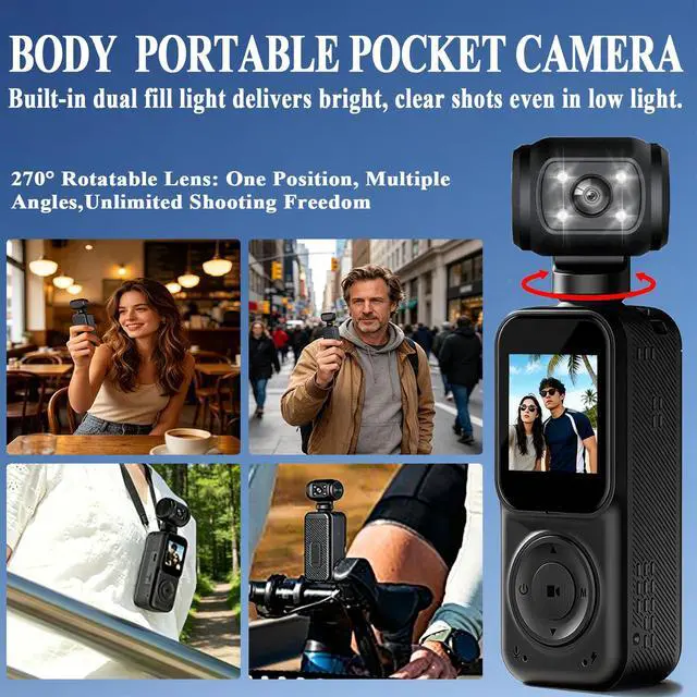 Alt view image 3 of 6 - Pocket Camera 4K Output 64GB, WiFi Body Cameras with Audio and Video Recording, Dual Light&7 Hour Battery (Black)