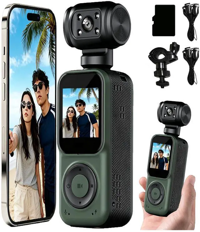 Main image of Pocket Camera 4K Output 64GB, WiFi Body Cameras with Audio and Video Recording, Dual Light&7 Hour Battery (Green)