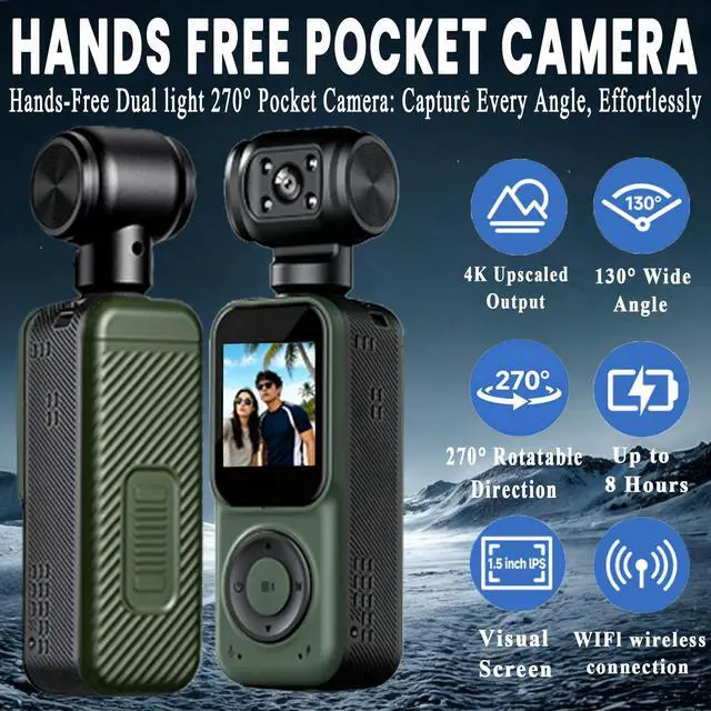Alt view image 2 of 6 - Pocket Camera 4K Output 64GB, WiFi Body Cameras with Audio and Video Recording, Dual Light&7 Hour Battery (Green)