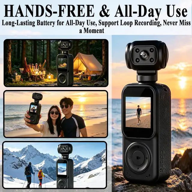 Alt view image 5 of 6 - Pocket Camera 4K Output 64GB, WiFi Body Cameras with Audio and Video Recording, Dual Light&7 Hour Battery (Green)