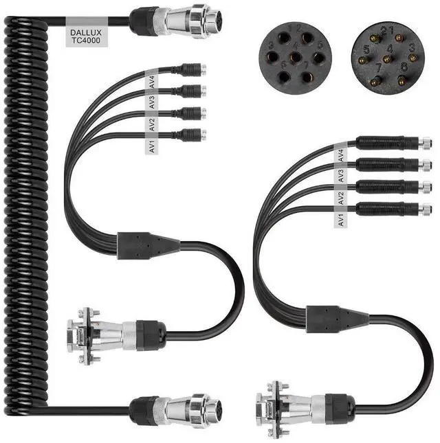 Main image of Heavy Duty Vehicle Coil Trailer Cable with 4 Channel 4 PIN AV Connector Disconnect Kit for Truck Caravan Motor Home Backup Security Camera Monitor System