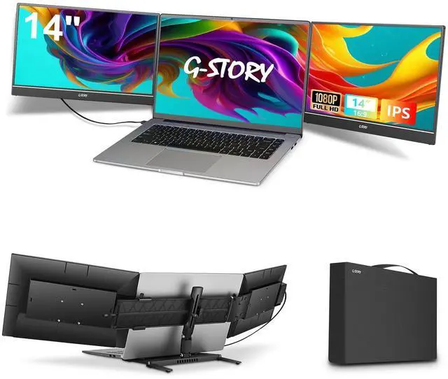 Main image of Triple Laptop Screen Extender, 14" FHD 1080P Portable Laptop Extended Monitor, One Cable Connect Dual Screen Monitor (Without Fan Dual Screen)