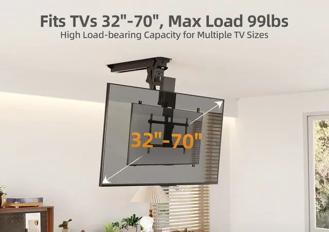 Alt view image 3 of 6 - Electric Ceiling TV Mount Electric Motorized Flip-Down Bracket with Remote Control, 32 to 70-Inch Flat & Curved Screens, Max VESA 600x400mm, Compatible with Flat and Pitched Roofs, Black