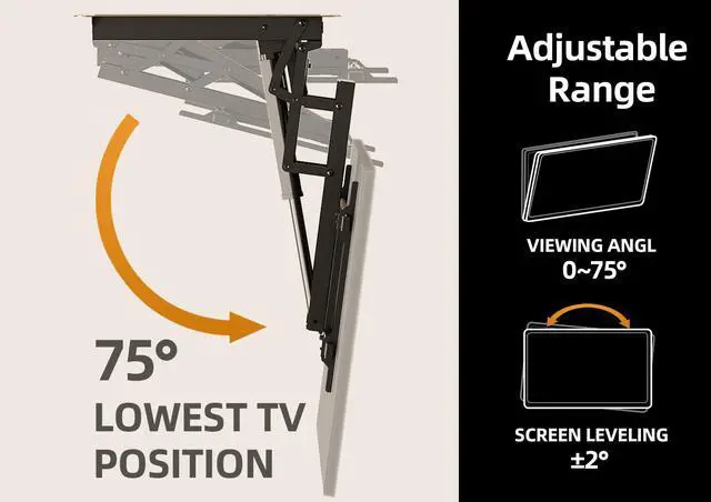 Alt view image 5 of 6 - Electric Ceiling TV Mount Electric Motorized Flip-Down Bracket with Remote Control, 32 to 70-Inch Flat & Curved Screens, Max VESA 600x400mm, Compatible with Flat and Pitched Roofs, Black
