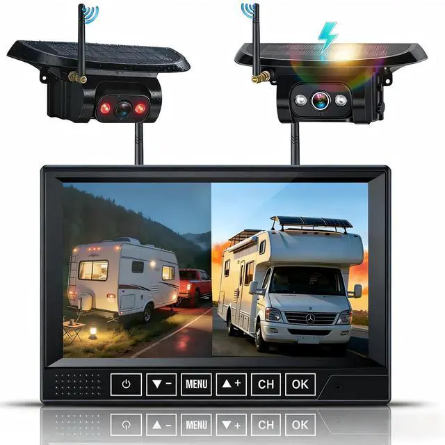 Main image of HD 1080P Dual Wireless Backup Camera: 1-Second Magnetic Easy Install RV Backup Camera with 7-inch Split-Screen DVR Monitor - 15200mAh Solar Battery, Up to 3-Day Trip for RV Camping & Travel Trailers