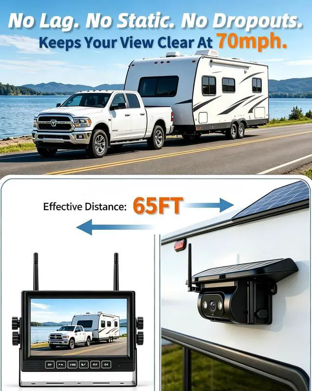 Alt view image 5 of 6 - HD 1080P Dual Wireless Backup Camera: 1-Second Magnetic Easy Install RV Backup Camera with 7-inch Split-Screen DVR Monitor - 15200mAh Solar Battery, Up to 3-Day Trip for RV Camping & Travel Trailers
