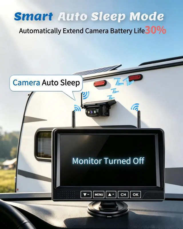 Alt view image 6 of 6 - HD 1080P Dual Wireless Backup Camera: 1-Second Magnetic Easy Install RV Backup Camera with 7-inch Split-Screen DVR Monitor - 15200mAh Solar Battery, Up to 3-Day Trip for RV Camping & Travel Trailers