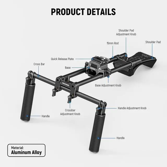 Alt view image 2 of 6 - Shoulder Mount Video Rig with Arca Quick Release DSLR Camera & Camcorder Mounting, Dual Handles 15mm Rods (16"/40cm), Filmmaking Video Stabilizer Compatible with SmallRig Follow Focus, SR007