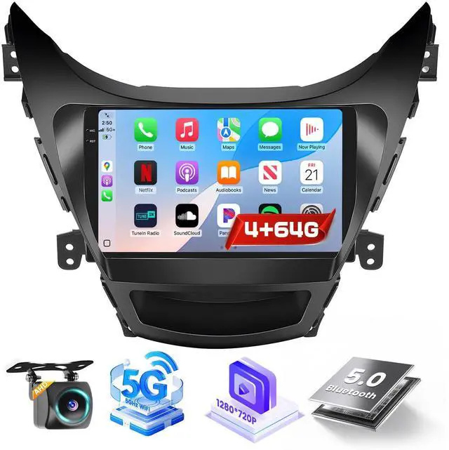 Main image of 4+64G Android 15 Radio for Hyundai Elantra 2011-2013, 9" Touchscreen for Elantra Car Stereo, Wireless CarPlay/Android Auto, 5GHz WiFi, Bluetooth 5.0, EQ, GPS, 1280 * 720, Backup Camera