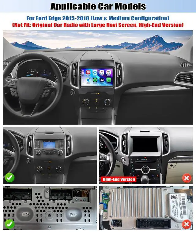 Alt view image 2 of 6 - 2G+64G Car Radio for Ford Edge 2015-2018 with Wireless CarPlay Andriod Auto Android 13 Head Unit 9" Touch Screen Car Stereo with GPS Navigation WiFi Bluetooth FM RDS Radio HD Backup Camera
