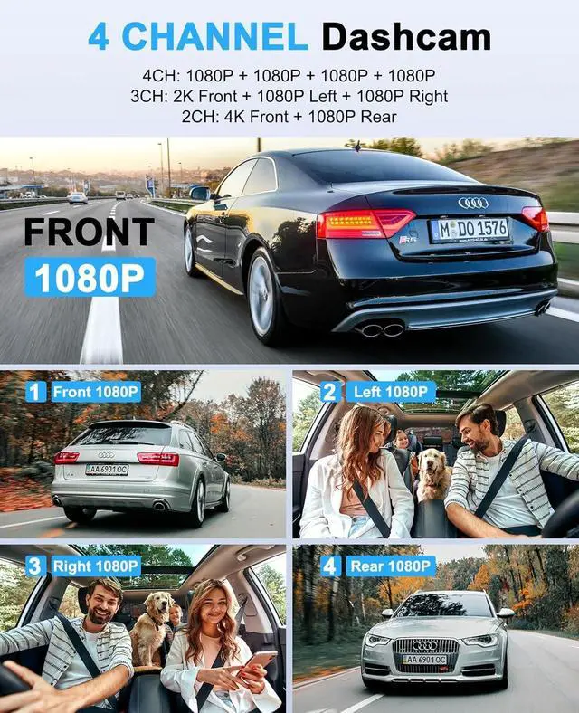 Alt view image 2 of 6 - Dash Cam 4 Channels 360° Front Rear Inside DashCam, 4K Full HD Car Camera with 128G Card, Built-in Wi-Fi GPS, 3.18 IPS Screen, WDR Night Vision, 24H Parking Mode (Z700)