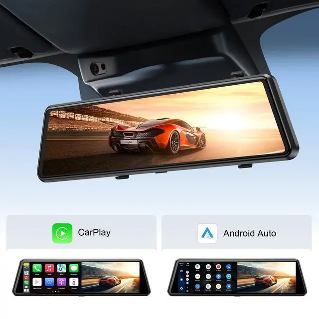 Alt view image 2 of 6 - C810 CarPlay Mirror Dash Cam Front and Rear - 2.5K Rear View Mirror Camera, HDR Night Vision, FM/Wireless Audio, DIY 10-Min Install, Extreme Temp Resistant for Snowbelt & Vintage Cars