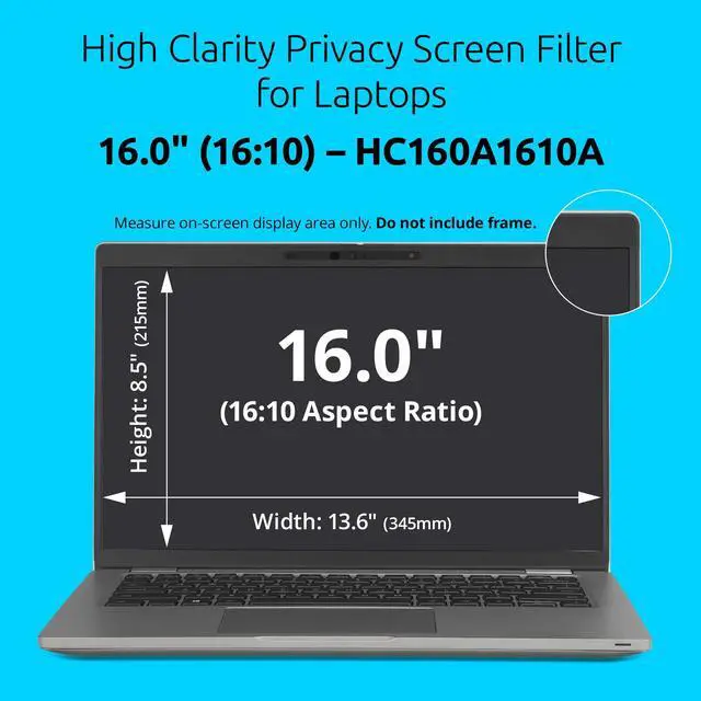 Alt view image 2 of 6 - High Clarity Privacy Screens Filter for 16 inch 16:10 Laptops, Easy Installation Privacy Filter, Anti-Glare, 2H hardness Protection, Compatible with HP Lenovo Samsung Asus HC160A1610A
