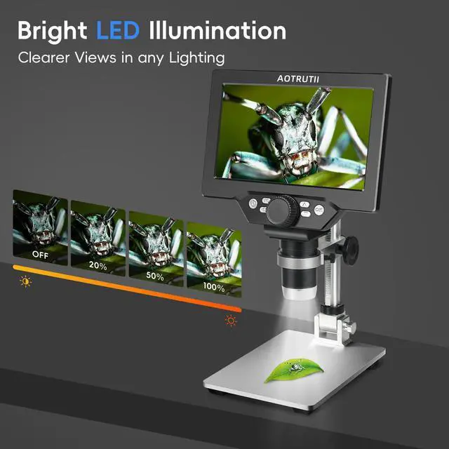 Alt view image 4 of 6 - 7" LCD Digital Microscope 1200X Magnification, 1080P Coin Microscope with Metal Stand | 8 LED Lights & Ultra-Precise Focus | Coin, Stamp, Windows/Mac Compatible