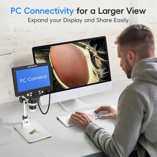 Alt view image 5 of 6 - 7" LCD Digital Microscope 1200X Magnification, 1080P Coin Microscope with Metal Stand | 8 LED Lights & Ultra-Precise Focus | Coin, Stamp, Windows/Mac Compatible