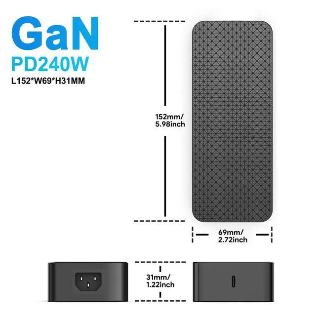 Alt view image 3 of 6 - 240W USB C Charger 48V/5A 36V/5A 180W GaN PD3.1 with Detachable USB-C Cable for Framework Laptop 16 (2025),HP ZGX Nano Al Station AI PC,NVIDIA DGX Spark,Thunderbolt 5 AI PC Gaming Laptop and More