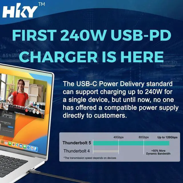 Alt view image 6 of 6 - 240W USB C Charger 48V/5A 36V/5A 180W GaN PD3.1 with Detachable USB-C Cable for Framework Laptop 16 (2025),HP ZGX Nano Al Station AI PC,NVIDIA DGX Spark,Thunderbolt 5 AI PC Gaming Laptop and More