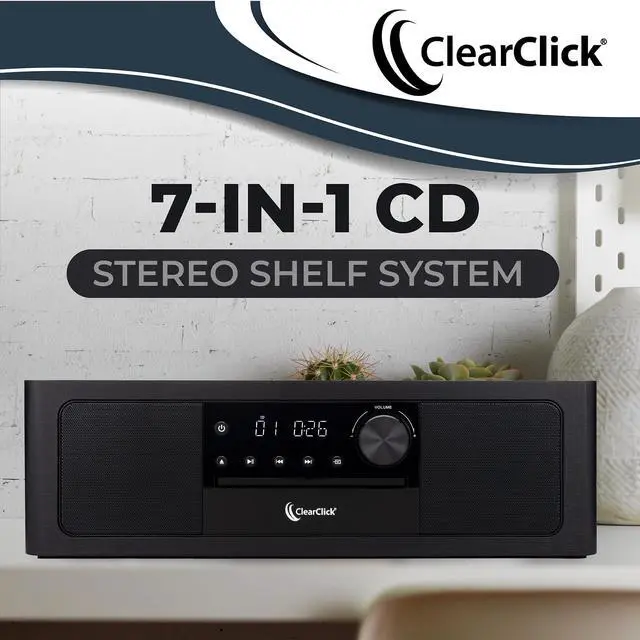 Alt view image 2 of 6 - Stereo Shelf System with CD Player, Bluetooth, FM Radio, USB Playback, Aux in, Optical in, Alarm Clock, & Remote Control
