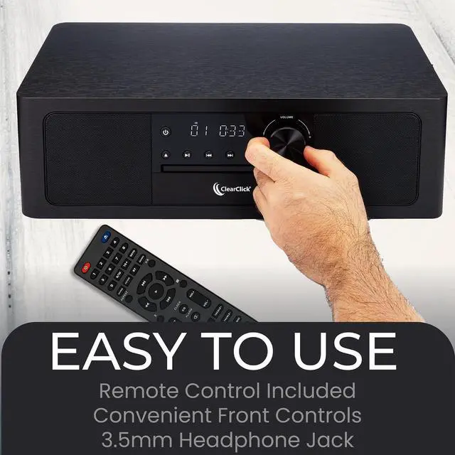Alt view image 6 of 6 - Stereo Shelf System with CD Player, Bluetooth, FM Radio, USB Playback, Aux in, Optical in, Alarm Clock, & Remote Control