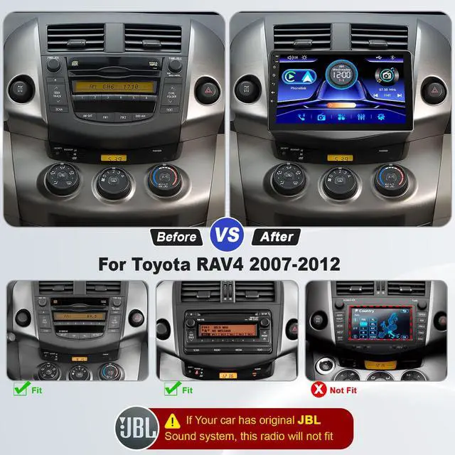 Alt view image 2 of 6 - Car Radio Stereo for Toyota RAV4 2007-2012 Without JBL Sound System, Support Wireless Carplay/Android Auto/Mirrorlink, 9 Inch QLED Touchscreen with Bluetooth,FM Radio