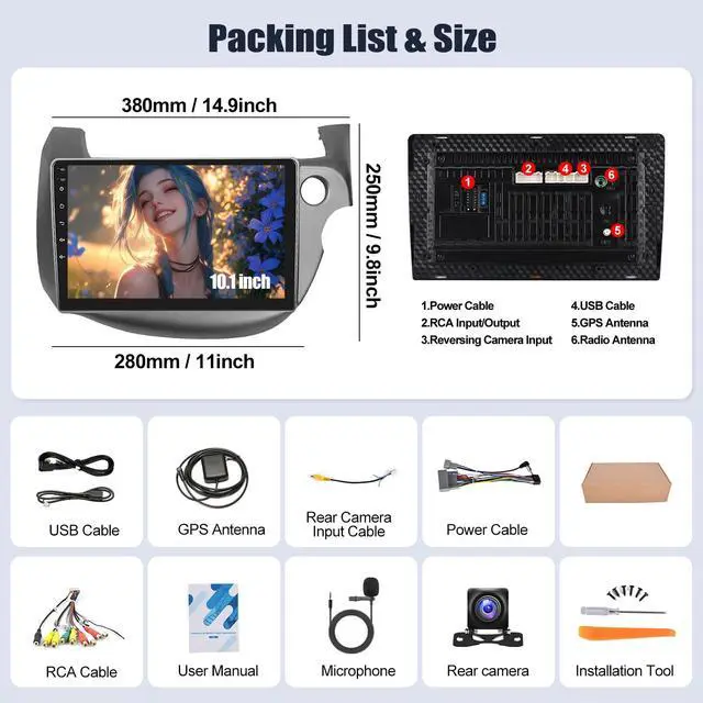 Alt view image 4 of 6 - Android 13 Car Radio for Honda Fit Jazz 2008-2013 Right Drive with CarPlay Android Auto Mirror Link 2G+64G 10.1 Inch Touchscreen with 26UI Bluetooth GPS Navigation WiFi FM Backup Camera MIC