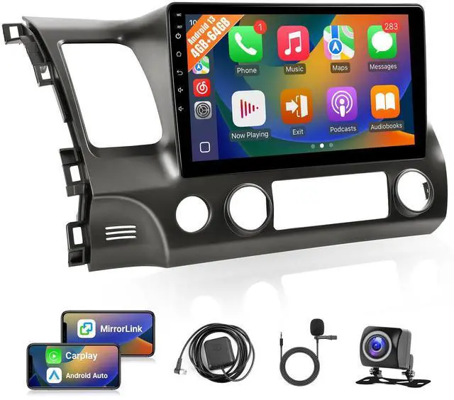 Main image of 8 Core 4G+64G Car Radio for Honda Civic 2006-2011 Stereo with Wireless Carplay Android Auto, 10.1'' Touchscreen for Honda Civic GPS Navigation Bluetooth WiFi SWC Rear Camera Split Screen