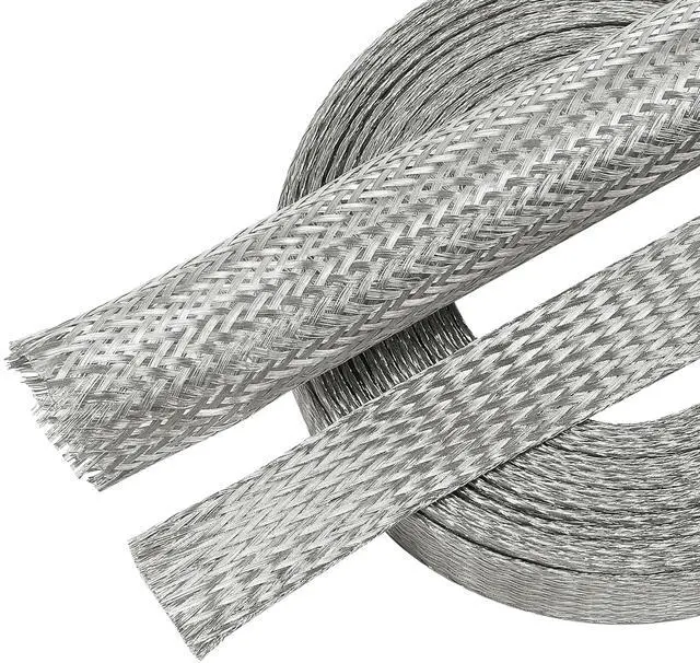 Main image of Tinned Copper Wire Shielding Sleeve, Expandable Ground Strap Wiring Braided Sleeving Metal Mesh Sheathing Cabling Wiring Protector (5/8inch - 25ft)