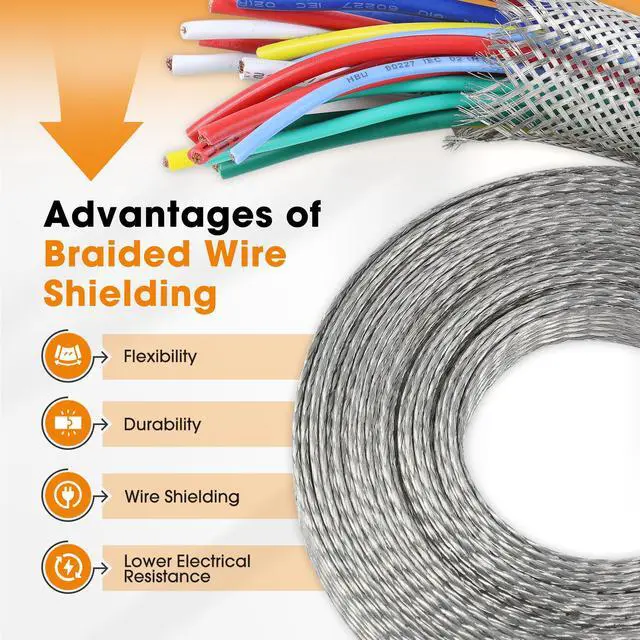 Alt view image 4 of 6 - Tinned Copper Wire Shielding Sleeve, Expandable Ground Strap Wiring Braided Sleeving Metal Mesh Sheathing Cabling Wiring Protector (5/8inch - 25ft)